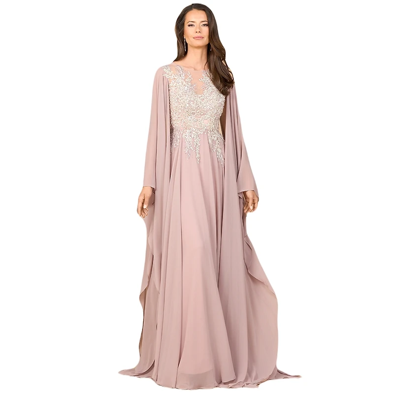 Lara Chiffon A - line Long Gown with Cape Sleeves