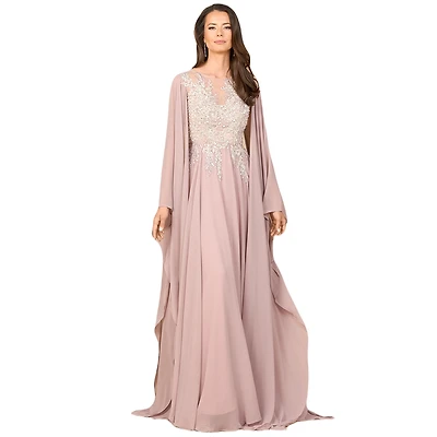 Lara Chiffon A - line Long Gown with Cape Sleeves