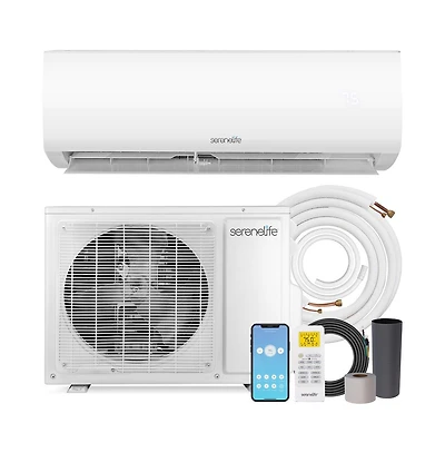 SereneLife 12000 Btu Indoor and Outdoor Mini Split Ac Unit Kit – 115V Smart Cooling & Heating Mini Split Ac with WiFi, Includes Installation Ki