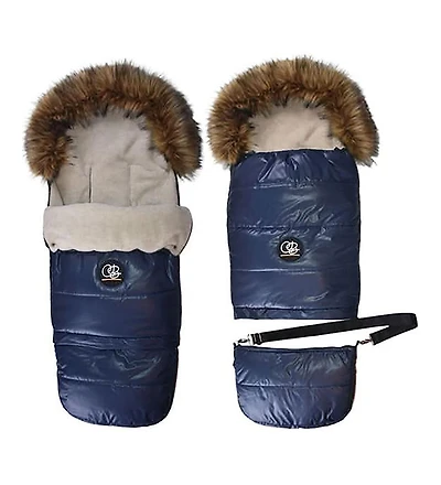Cover Baby Baby Cover 0-3 Years Organic Premium Beige Wool Adjustable Footmuff in Pastel Navy