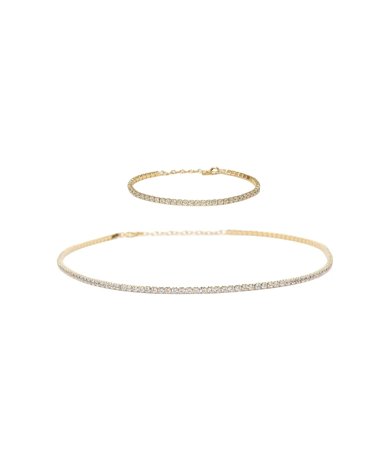 Sterling Silver 18k Gold Plated Cherie Tennis Necklace & Bracelet Set