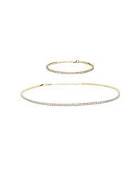 Sterling Silver 18k Gold Plated Cherie Tennis Necklace & Bracelet Set