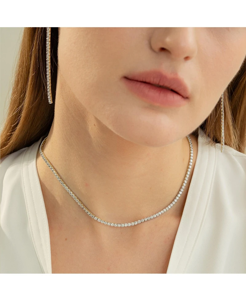 Sterling Silver 18k Gold Plated Cherie Tennis Necklace & Earrings Set