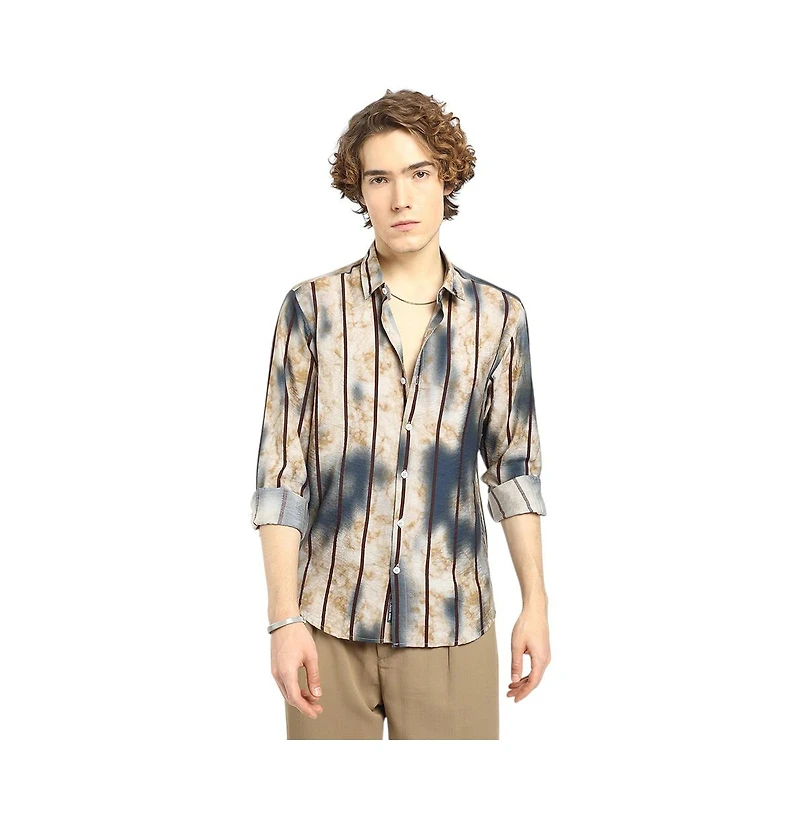 Campus Sutra Men's Tie-Dye Striped Shirt