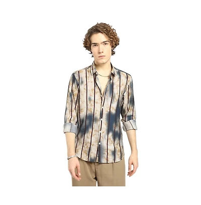 Campus Sutra Men's Tie-Dye Striped Shirt