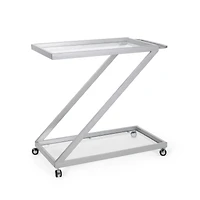 Simplie Fun Modern Z-Shaped Bar Cart with Tempered Glass Shelves and Locking Casters