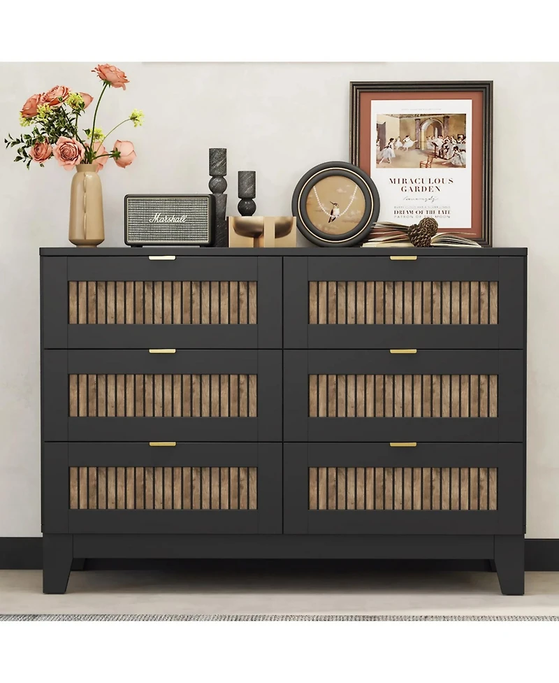 Streamdale Furniture Rustic Dresser with 6 Drawers and Metal Handles