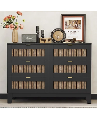 Streamdale Furniture Rustic Dresser with 6 Drawers and Metal Handles