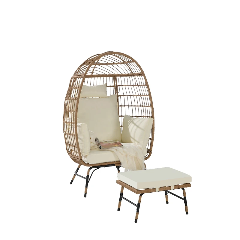 Streamdale Furniture Oversized Wicker Egg Chair with Ottoman
