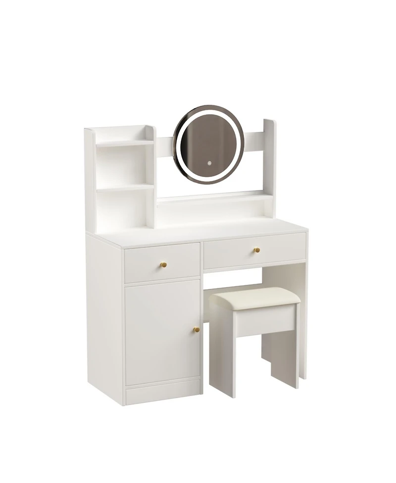 Streamdale Furniture Vanity Desk with Mirror, Lights, and Cushioned Chair