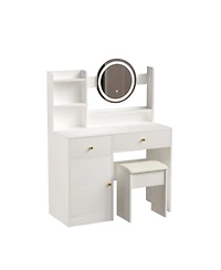 Streamdale Furniture Vanity Desk with Mirror, Lights, and Cushioned Chair