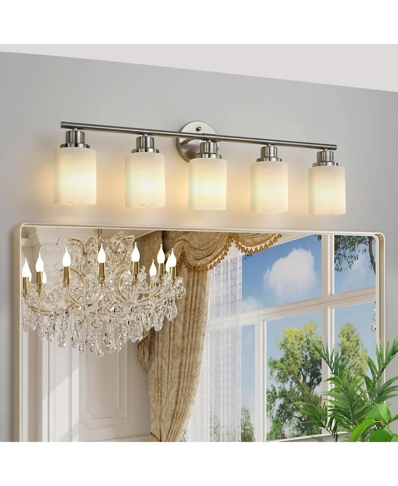 Streamdale Furniture 5-Light Vanity Wall Sconce with Frosted Glass Shades in Brushed Nickel