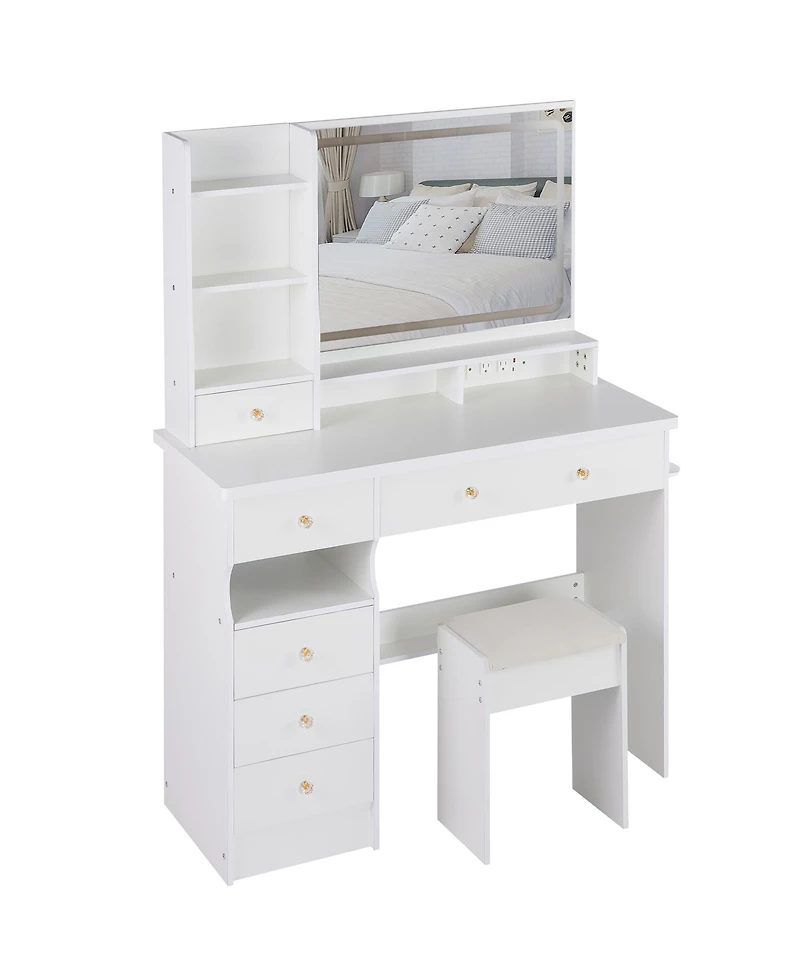 Streamdale Furniture Streamdale Vanity Table with Cushioned Stool, Power Station, Hair Dryer Stand, Large Led Mirror
