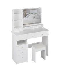 Streamdale Furniture Streamdale Vanity Table with Cushioned Stool, Power Station, Hair Dryer Stand, Large Led Mirror