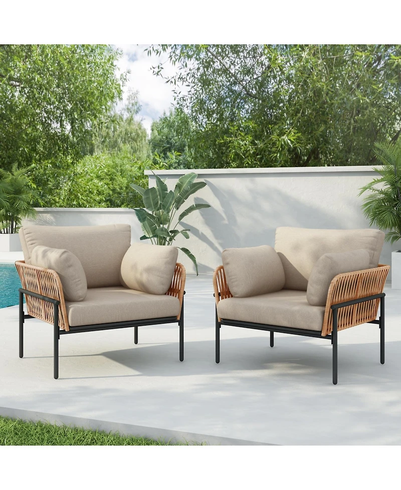 Streamdale Furniture Streamdale Beige/Wood Rope Lounge Chairs (Set of 2), Natural/Modern style