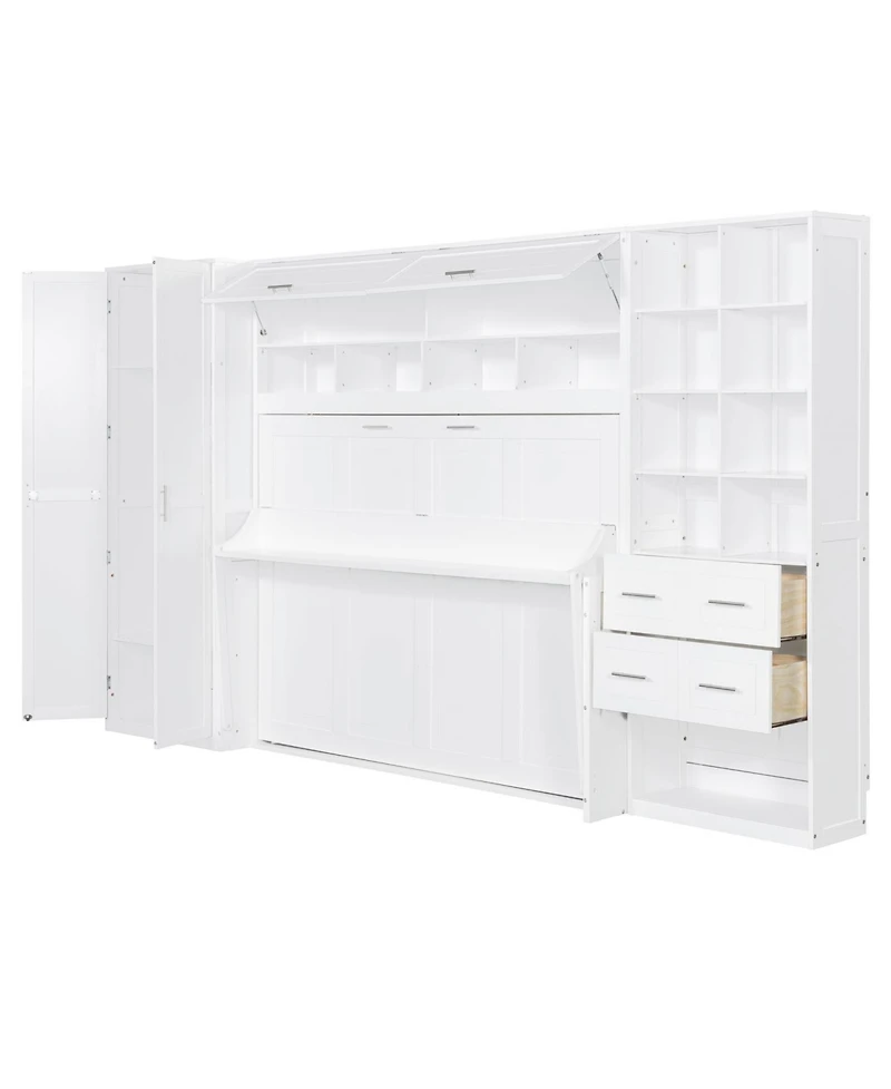 Streamdale Furniture Full Size Murphy Bed Wall Bed with Closet Drawers and Shelves