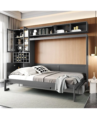 Streamdale Furniture Queen Size Murphy Bed Wall Bed with Sofa Shelves Usb & Light