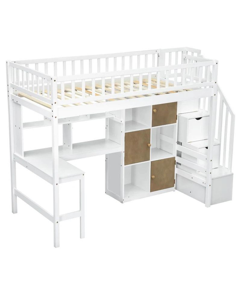 Streamdale Furniture Twin Loft Bed with Desk Storage & Stairs