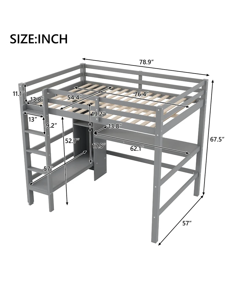 Streamdale Furniture Full Size Loft Bed with Multifunction Shelves and Under-bed Desk