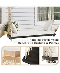 Streamdale Furniture Patio Wooden Swing Chair with Cushion & Ropes