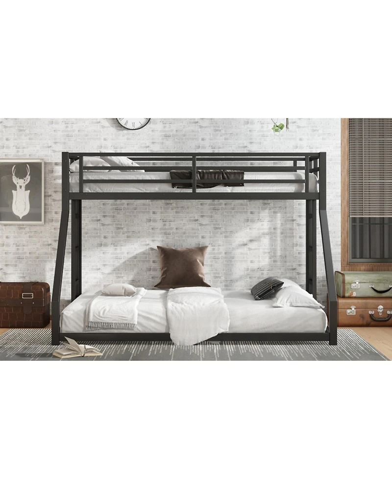 Streamdale Furniture Metal Twin Xl/Queen Bunk Bed Noise Reduced Black