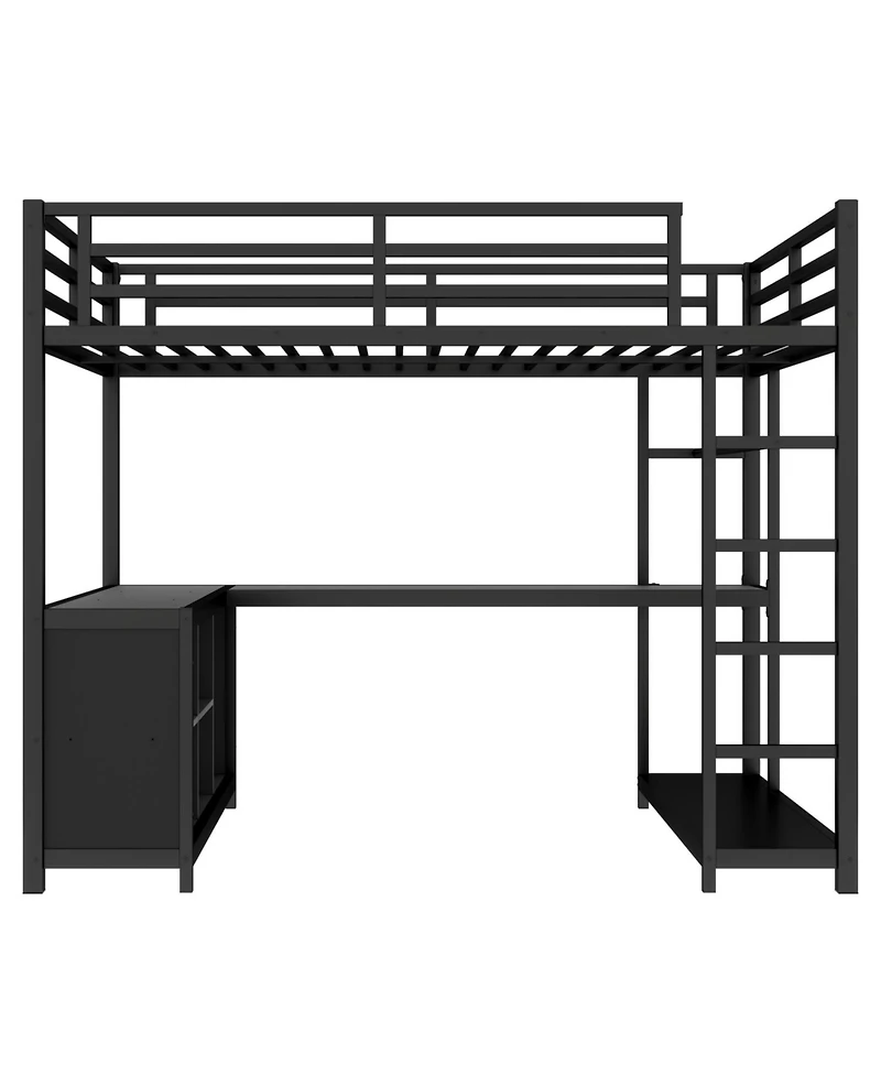 Streamdale Furniture Metal Loft Bed with Wardrobe & Desk Full Size Black
