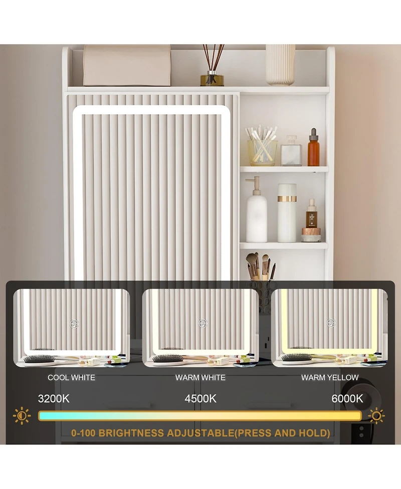 Streamdale Furniture Small Vanity Desk with Mirror Led Lights & Outlet - White