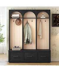 Streamdale Furniture Farmhouse Hall Tree: 59" Entry Bench, 8 Hooks, 3 Drawers, Black