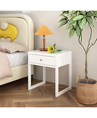 Streamdale Modern White Nightstand with Drawer & Wood Knob