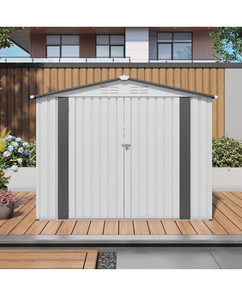 Streamdale Furniture 8x6 Metal Outdoor Storage Shed, Window, Lockable Door, White/Gray