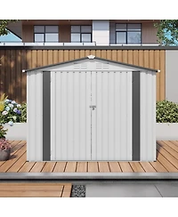 Streamdale Furniture 8x6 Metal Outdoor Storage Shed, Window, Lockable Door, White/Gray