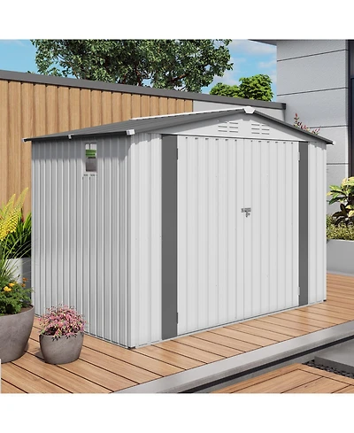 Streamdale Furniture 8x6 Metal Outdoor Storage Shed, Window, Lockable Door, White/Gray