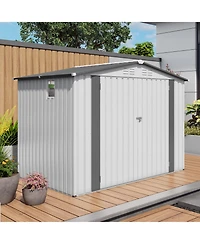 Streamdale Furniture 8x6 Metal Outdoor Storage Shed, Window, Lockable Door, White/Gray