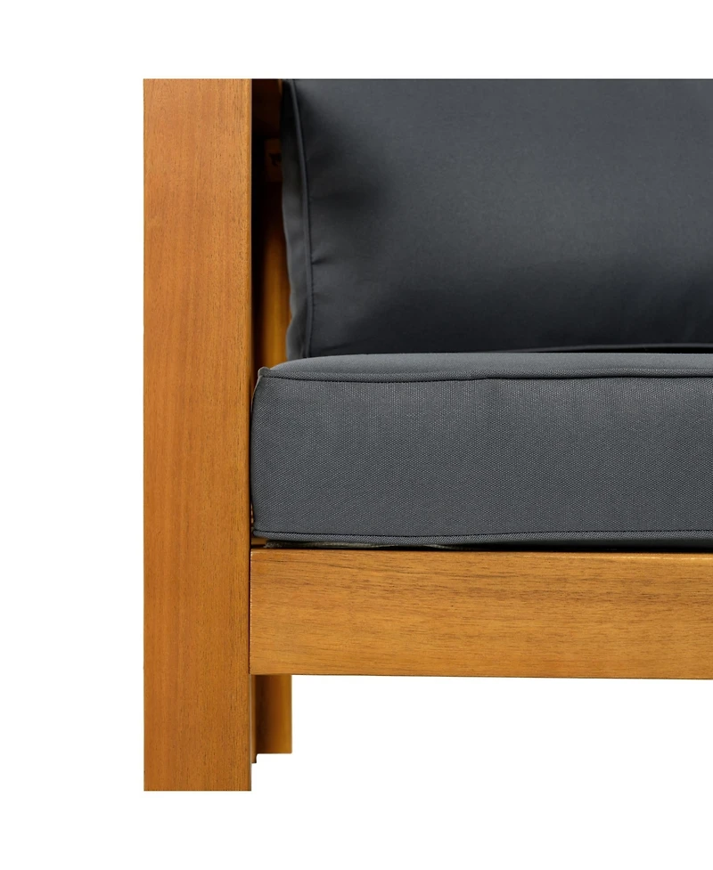 Streamdale Furniture Acacia Wood Club Armchairs (Set of 2), Teak Finish, Dark Grey Cushions