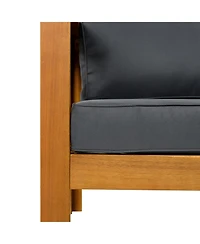 Streamdale Furniture Acacia Wood Club Armchairs (Set of 2), Teak Finish, Dark Grey Cushions
