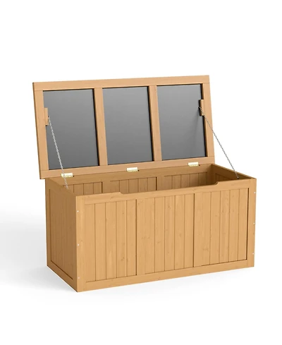 Streamdale Furniture 67 Gallon Wooden Deck Box - Outdoor Storage, Seat & Table Top