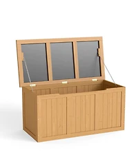 Streamdale Furniture 67 Gallon Wooden Deck Box - Outdoor Storage, Seat & Table Top