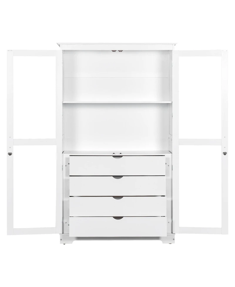 Streamdale Kitchen Pantry Cabinet with Glass Doors & Drawers - White