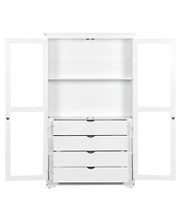 Streamdale Kitchen Pantry Cabinet with Glass Doors & Drawers - White