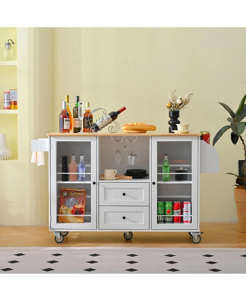 Streamdale Mobile Kitchen Island Cart - Dropleaf Top, Drawers & Cabinet - White
