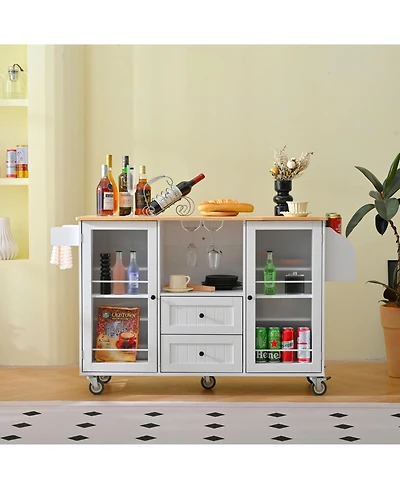Streamdale Mobile Kitchen Island Cart - Dropleaf Top, Drawers & Cabinet - White
