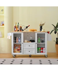 Streamdale Mobile Kitchen Island Cart - Dropleaf Top, Drawers & Cabinet - White