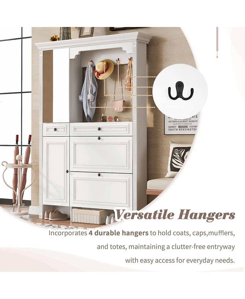 Streamdale Hall Tree w/ Shoe Cabinet, Mirrored Door, Bench, Hooks & Drawers