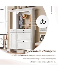 Streamdale Hall Tree w/ Shoe Cabinet, Mirrored Door, Bench, Hooks & Drawers