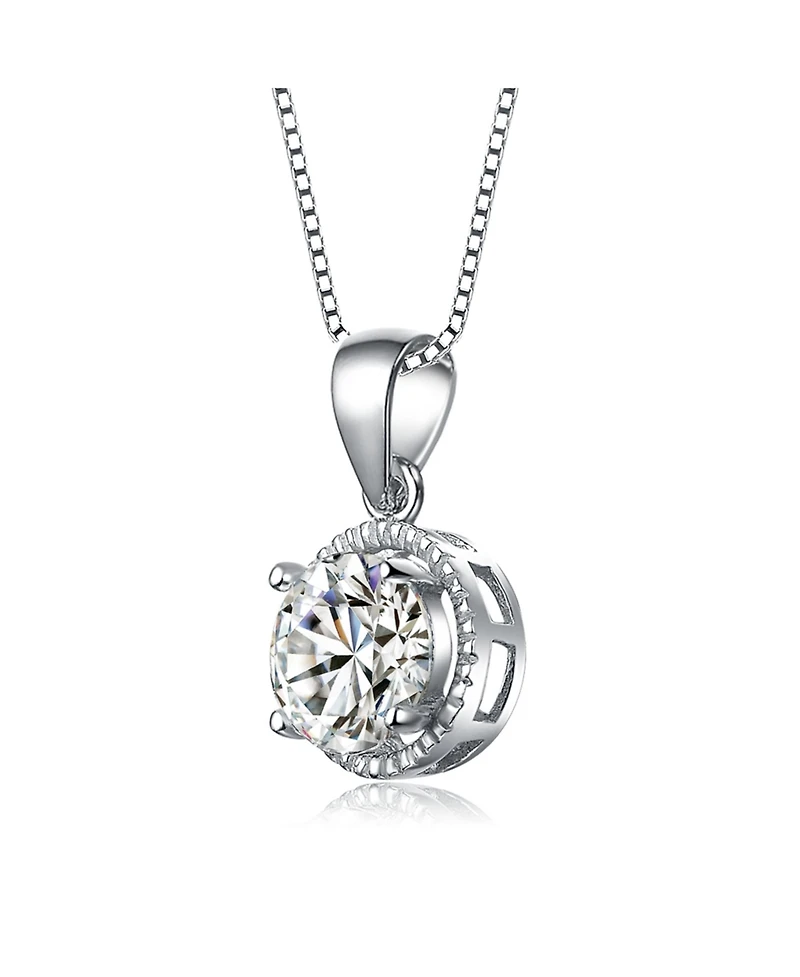 Sterling Silver White Gold Plated Cubic Zirconia Round Stud Style Necklace