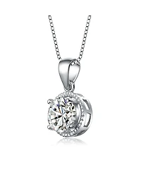 Sterling Silver White Gold Plated Cubic Zirconia Round Stud Style Necklace