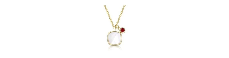 GiGiGirl 14K Gold Plated with Mother Of Pearl & Red Cubic Zirconial Necklace For Kids