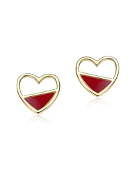 GiGiGirl 14K Gold Plated with Elegant Red Enamel Heart-Shaped Stud Earrings