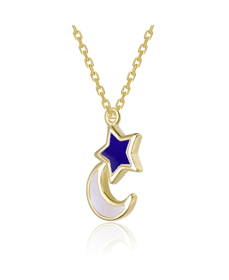 GiGiGirl 14K Gold Plated with White Mother Of Pearl Moon & Celestial Star or Blue Enamel Pendant Necklace