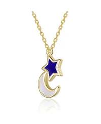 GiGiGirl 14K Gold Plated with White Mother Of Pearl Moon & Celestial Star or Blue Enamel Pendant Necklace